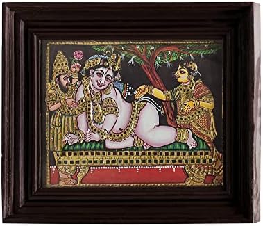 הודו אקזוטית 12 x 10 נבניטה קרישנה טנג'ור ציור | צבעים מסורתיים עם זהב 24 קראט | מסגרת עץ טיק | ז